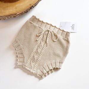 New • Orcas Lucille Cream Tie Up Knit Bloomers | 18-24m